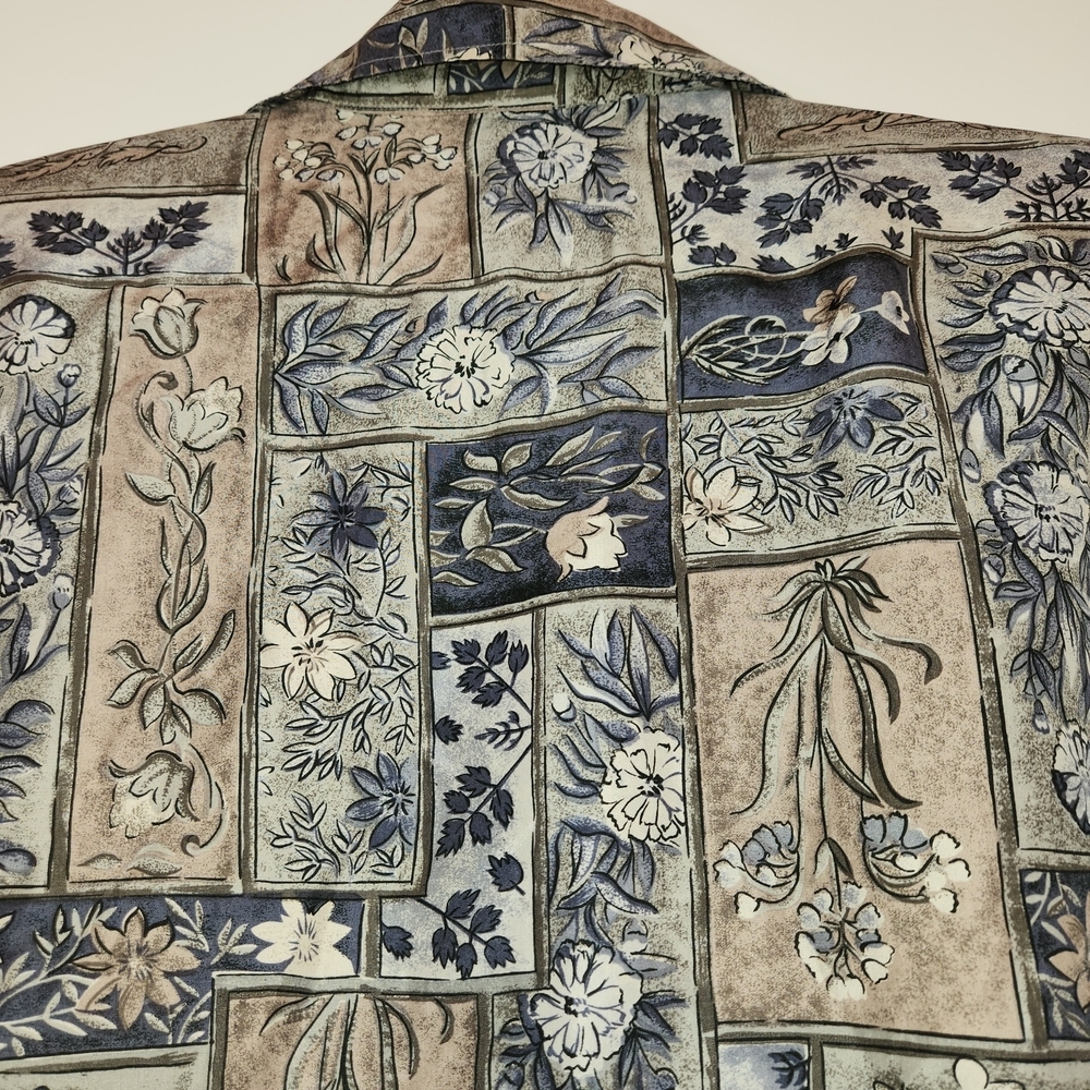Casual Corner 100% Silk Floral Patchwork Vibe Blouse Size L Brown/Blue/Green - Picture 8 of 10